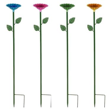 Imagem de Bebedouro de flores de abelha e borboleta com design colorido, poste de metal, seguro e fácil de instalar para suporte de polinizador ao ar livre