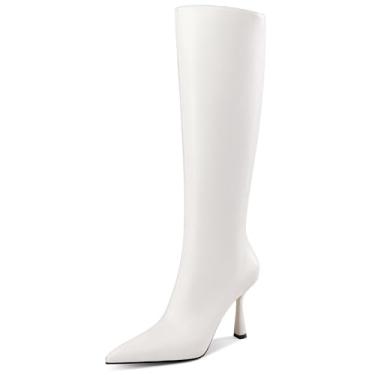 Imagem de GPXGPX Botas de cano alto femininas salto alto bico fino botas altas sexy ferro zíper lateral outono botas longas, Branco, 39