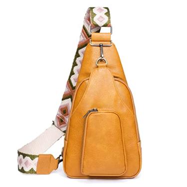 Imagem de KlaOYer Bolsas de couro para mulheres transversais pequenas pochete bolsas de peito com alça de guitarra para gril lady, Amarelo 2, Large, Transversal