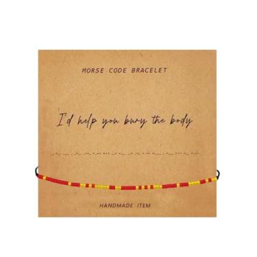 Imagem de DATOA Pulseira de contas I'd Help You Bury The Body Morse Code para Amizade Ouro Pulseira de Fio de Amizade para Mulheres, adjustable, Sem Pedra Preciosa