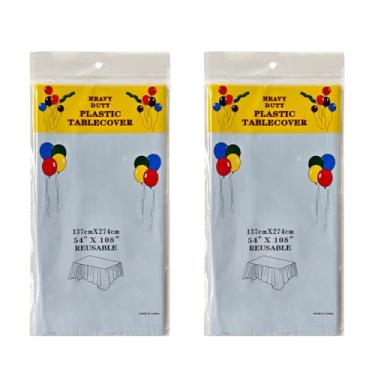 Imagem de 2 peças de toalhas de mesa de plástico descartáveis toalhas de mesa de plástico para churrasco piquenique aniversário casamento toalha de mesa à prova de óleo impermeável toalha de mesa leve fina azul