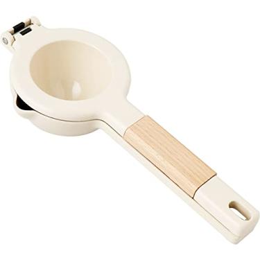 Imagem de Hapivida Espremedor de frutas cítricas de metal com cabo de madeira com design ergonômico para espremer limão, laranja, liga de zinco, material de madeira, 650 g (branco (cabo de madeira))