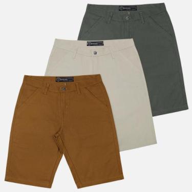 Imagem de Kit 3 Bermuda Masculina Sarja Casual Coloridas - Tootexas, Caramelo, B