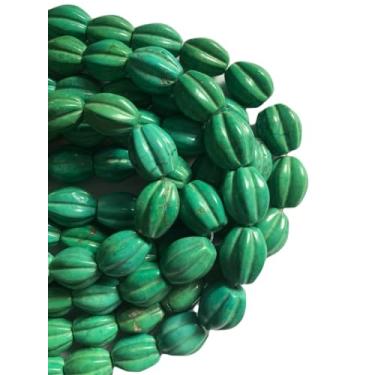 Imagem de Lady Works Fio de pedra natural turquesa verde de 33 cm, contas ovais esculpidas de 18 x 14 mm para fazer joias DIY | Beads_04540