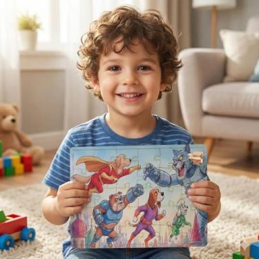 Imagem de Quebra Cabeça Infantil De Madeira Pedagógico Jogo Educativo Bebê Coordenação Motora Fina (Cachorro Herói)