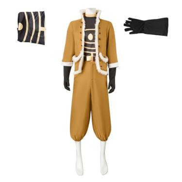 Imagem de Helltaker Fantasia masculina amarela com luvas, acessório para festa de Halloween