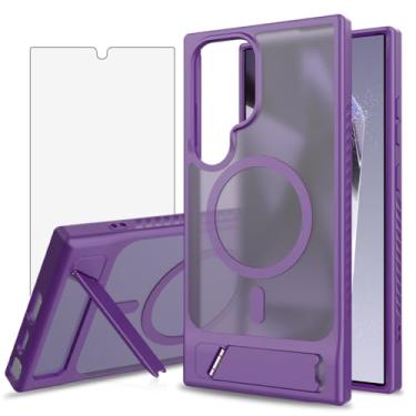 Imagem de Asuwish Capa de celular para Samsung Galaxy S24 Ultra 5G, compatível com Magsafe Magnetic, protetor de tela de vidro temperado, suporte dobrável à prova de choque, capa protetora S24Ultra 24S S 24