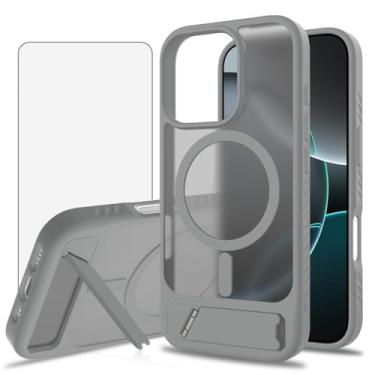 Imagem de Asuwish Capa de telefone para iPhone 16 Pro de 6,3 polegadas, compatível com Magsafe Magnetic, protetor de tela de vidro temperado, suporte dobrável à prova de choque, capa protetora para celular i