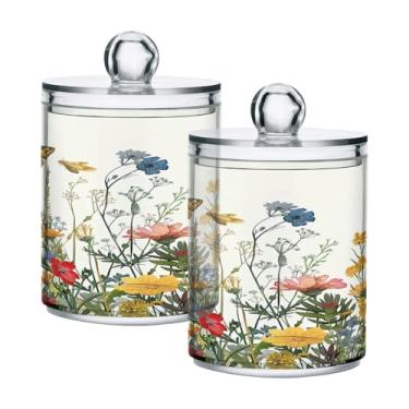 Imagem de ATTX Dispensador de suporte Qtip de flores de primavera para bola de algodão, cotonete, frasco de boticário transparente, decoração de casa, pote de armazenamento de cozinha, pacote com 2 (314)