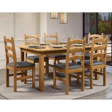Imagem de Conjunto com Mesa de Jantar 160cm e 6 Cadeiras Estofadas 100% Madeira Maciça Napoli Espresso Móveis Nogueira/Cinza