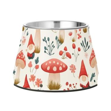 Imagem de SEHANY Tigelas para cães de ervas e cogumelos antiderrapante de aço inoxidável com fundo de borracha para evitar tombamento, tigelas elevadas para comida e água quadriculadas para cães e gatos