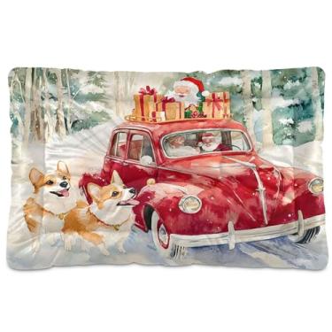 Imagem de SEHANY Cama de gato Corgi para carro vermelho de Natal com fundo antiderrapante, cama de canil, colchão macio para animais de estimação, lavável para cães pequenos, médios e grandes, gatos, 45,7 x 61
