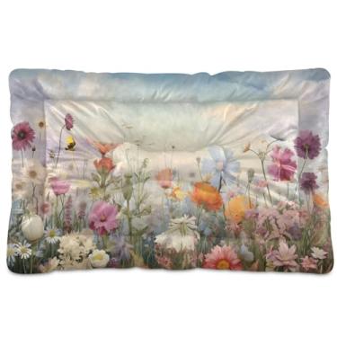 Imagem de SEHANY Cama para cães e gatos com flores silvestres coloridas com fundo antiderrapante, cama de canil, colchão macio para animais de estimação, lavável para cães pequenos, médios e grandes, gatos, 91