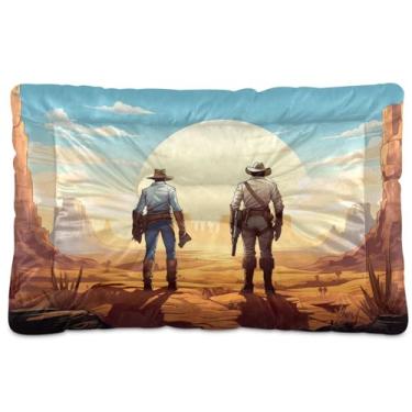 Imagem de SEHANY Cama de cowboy do deserto ocidental para cães e gatos com fundo antiderrapante, caixa de canil, colchão macio para animais de estimação, lavável para cães pequenos, médios e grandes, gatos, 91