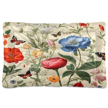 Imagem de SEHANY Cama para cães e gatos com flores silvestres coloridas com fundo antiderrapante, cama de canil, colchão macio para animais de estimação, lavável para cães pequenos, médios e grandes, gatos