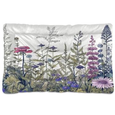 Imagem de SEHANY Cama de jardim de flores silvestres para cães e gatos com fundo antiderrapante, caixa de canil, colchão macio para animais de estimação, lavável para cães pequenos, médios e grandes, gatos, 45