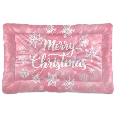 Imagem de SEHANY Cama de Natal com flocos de neve para cães e gatos com fundo antiderrapante, caixa de canil, colchão macio para animais de estimação, lavável para cães pequenos, médios e grandes, gatos, 91 x