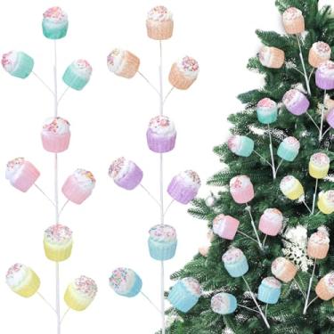 Imagem de Hotop 6 peças de decoração de palitos de árvore de Natal de 40,6 cm, enfeites de Natal de cupcake doce, galhos florais de Natal e palhetas de bolas para decoração de topo de árvore de Natal