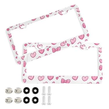 Imagem de SEHANY Lindas molduras de placa de licença de arco rosa, capas de moldura de alumínio à prova de ferrugem com orifícios elípticos e parafusos, serve para acessórios de carro de tamanho padrão de