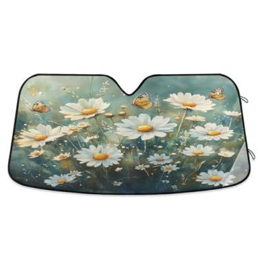 Imagem de ATTX Aquarela Meadow Daisies Para-brisa Carro Para-brisa 144.8 cm x 80.0 cm Escudo Solar Universal com Proteção UV, Persiana de Janela Frontal Auto Dobrável para Sedans SUVs Caminhões #129
