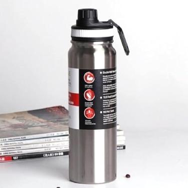 Imagem de Garrafa Térmica Esportiva 800ml Aço Inox Academia Bico Prático Tampa Antivazamento Alça Portátil BPA Free Parede Dupla Mantém Gelada 12h Resistente Durável (PRATA)