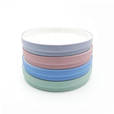 Imagem de Elk and Friends Pratos infantis de porcelana branca de 19,8 cm com mangas de silicone | Adequado para crianças/crianças | Seguro para micro-ondas e lava-louças | Antiderrapante | Pratos de lanche