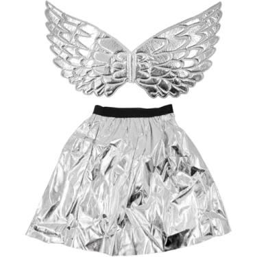 Imagem de Fantasia Asa de Anjo Infantil com Saia Prateada – Carnaval, Halloween e Festas à Fantasia – Conjunto Asas e Saia