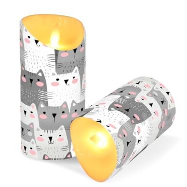 Imagem de Blueangle Pacote com 2 velas cinza sem chama para gatos com controle remoto e temporizador, velas LED cintilantes (7,6 cm x 9,9 cm) para decoração de casa, casamento, acampamento (158)