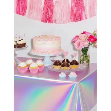 Imagem de Pacote com 4 toalhas de mesa de plástico iridescente, retangulares a laser descartáveis, capas de mesa de festa, à prova d'água, decorações de festa para aniversário, casamento, Natal, 137 x 272 cm