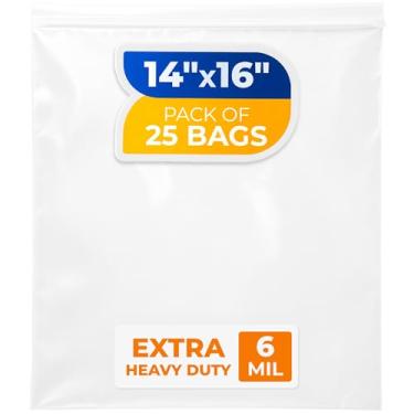 Imagem de Paclord Sacos médios com fecho de zíper de 35,5 x 40,6 cm, 6 mil (pacote com 100) – Sacos plásticos reutilizáveis resistentes – transparentes, resseláveis, à prova d'água – para armazenar e organizar