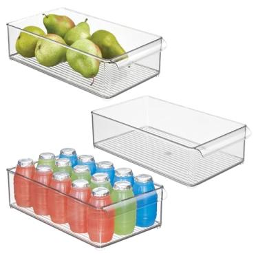 Imagem de Caixa grande empilhável iDesign para geladeira ou freezer com alça frontal – Conjunto de 3 – Transparente – Feito nos EUA