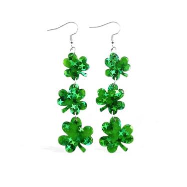 Imagem de Camisetas femininas do Dia de São Patrício, brincos de trevo verde, brincos irlandeses, presentes de dia de São Patrício, roupa de férias, A2: brincos de trevo, G