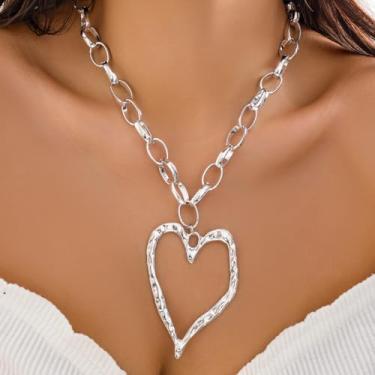 Imagem de Colar de coração grosso, pingentes fofos, corrente de pérolas grandes ajustáveis, Medium, Latão, Sem Pedra Preciosa