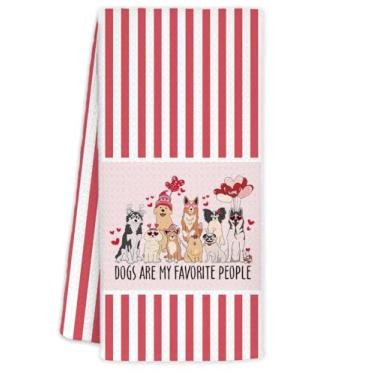Imagem de YTRGI Happy Valentines Day Dog Gifts for Her Kids Dogs Lovers Women, Dog Valentines Day Decoração Toalha de Mão para Cozinha Banheiro, Toalhas de Cozinha Vermelhas Engraçadas 40 x 61 cm