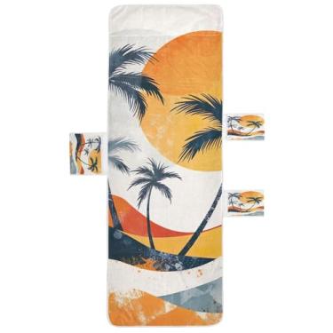 Imagem de STAYTOP Capa de toalha de cadeira de descanso de palmeira pôr do sol, capa de espreguiçadeira macia, capas de cadeira de praia com bolsos para jardim ao ar livre, pátio, pátio, banhos de sol, gramado