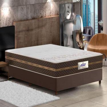 Imagem de Cama Box Casal Colchão Molas Flora Marrom 138x188x60cm - Gazin