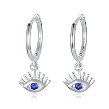 Imagem de Brincos de argola delicados para mulheres, brinco de argola pequeno com pingente - estrela da lua, espigão, olho turco, prata esterlina brincos de gota para meninas adolescentes, Prata esterlina,