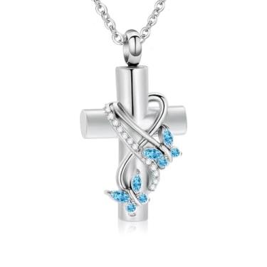 Imagem de Colar de urna de borboleta para cinzas para mulheres cruz infinito cremação pingente de cinza para animal de estimação humano lembrança joia memorial, Cristal, Sem Pedra Preciosa