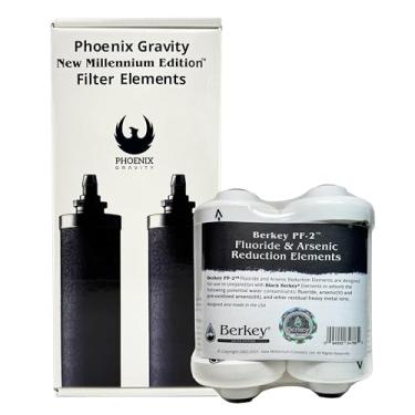 Imagem de Conjunto de elementos autênticos de redução de flúor e arsênio Berkey PF-2 + Phoenix Gravity New Millennium Edition Pacotes Combo (2 filtros)
