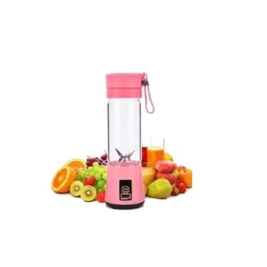 Imagem de Liquidificador Portátil USB, Mini Mixer para Sucos e Vitaminas, Rosa, 380ml, 22000rpm, Recarregável, com Lâmina de Aço Inoxidável e Alça de Silicone