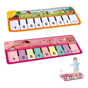 Imagem de Tapete Musical Infantil Educativo, Piano Gigante 100x40cm, Sons de Animais, 8 Teclas Coloridas, Luzes LED, Interativo para Crianças (Amarelo)