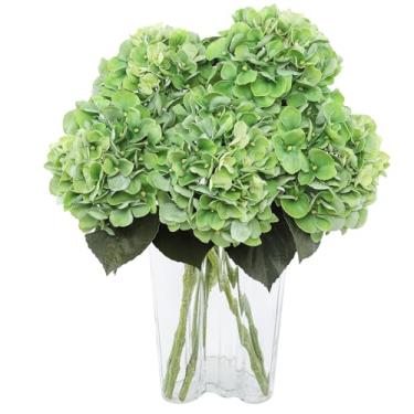 Imagem de Coferset 3 peças de flores artificiais de hortênsia verde, 63 cm, toque real, grandes flores falsas de látex de hortênsia sintética com hastes dobráveis para decoração interna e externa, peças