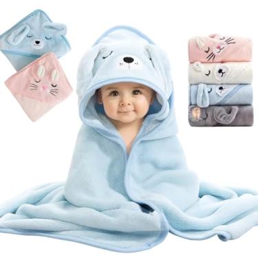 Imagem de Toalha De Banho Infantil Soft Com Capuz Bichinho Bordado Algodão Toque Extremamente Macio Suave Para Pele do Bebê Recém Nascido, Cobertor Para Recém-Nascidos, Super Absorvente (Azul)