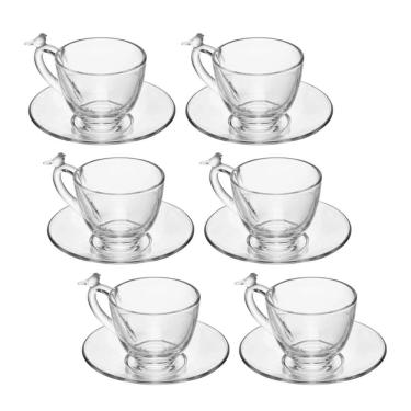 Imagem de Jogo 6 Xícara De Café De Cristal Ecológico Com Pires Bird 80ml Wolff