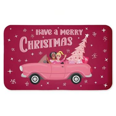 Imagem de Tapete antifadiga de Natal rosa do meio do século, tapete ergonômico acolchoado para cozinha e pé com suporte antiderrapante, tapete confortável ecológico, design por Darlene Seale, 76 cm x 45 cm