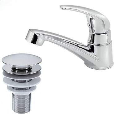 Imagem de Kit de Banheiro em ABS- Torneira Mono Up Bancada Lavabo Lavatório +Ralo Válvula click 7/8 Cromada - Torneira alta banheiro