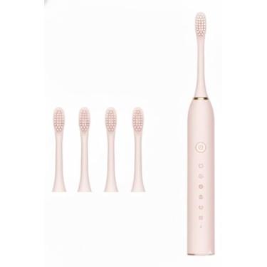 Imagem de Escova de Dente Elétrica Sônica Recarregável USB, Limpeza Profunda, 5 Modos, Timer Automático, IPX7, Uso Adulto e Infantil (Rosa Claro)