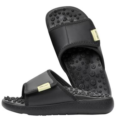 Imagem de BALLOP Mamuring Sandálias deslizantes bege de acupressão para homens e mulheres – Pantufa de massagem nos pés com pontos de reflexologia assimétrica e suporte de arco para alívio da dor e conforto