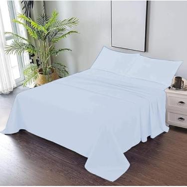 Imagem de 1 lençol de cima luxuoso do Alasca King Size (132" x 304,8 cm) lençol de cima 800 fios 100% algodão egípcio - resistente a rugas, desbotamento, manchas - azul claro liso