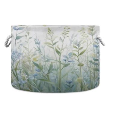 Imagem de JUZIHAI Cesta de armazenamento dobrável de plantas e flores, cesto de roupa suja para bebê, cobertor com alças de corda de algodão, caixa organizadora de armário dobrável para quarto, berçário, casa